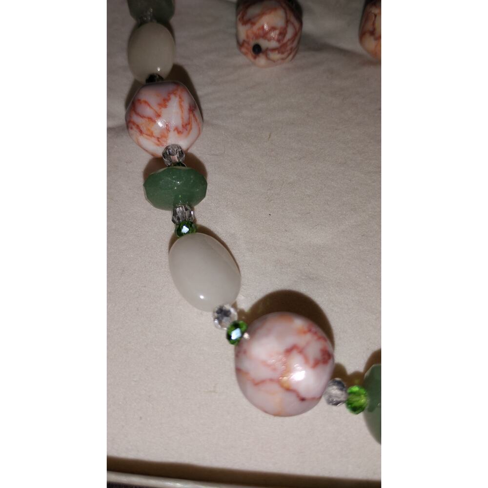 CG 925 Thailand Natural Stone Necklace & Earring Set – Green & Marbled Beads - Picture 2 of 6